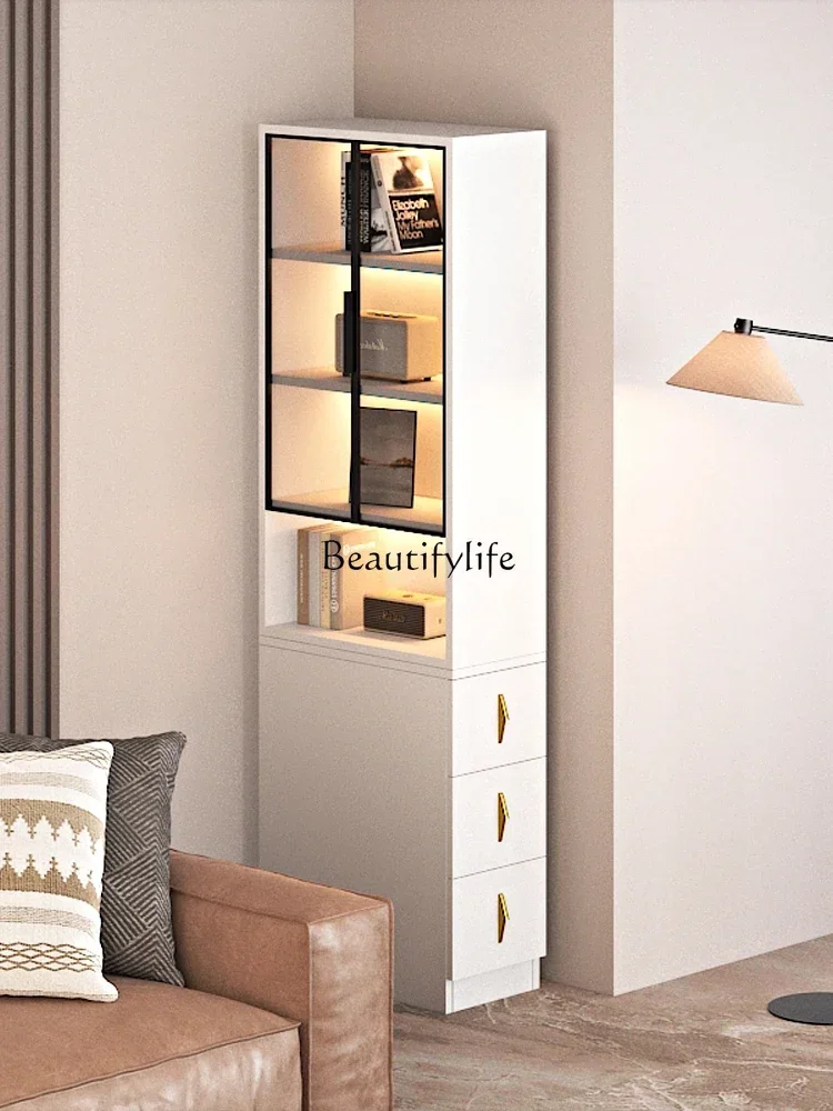FG11Side pull sofa side cabinet solid wood corner crack glass corner locker