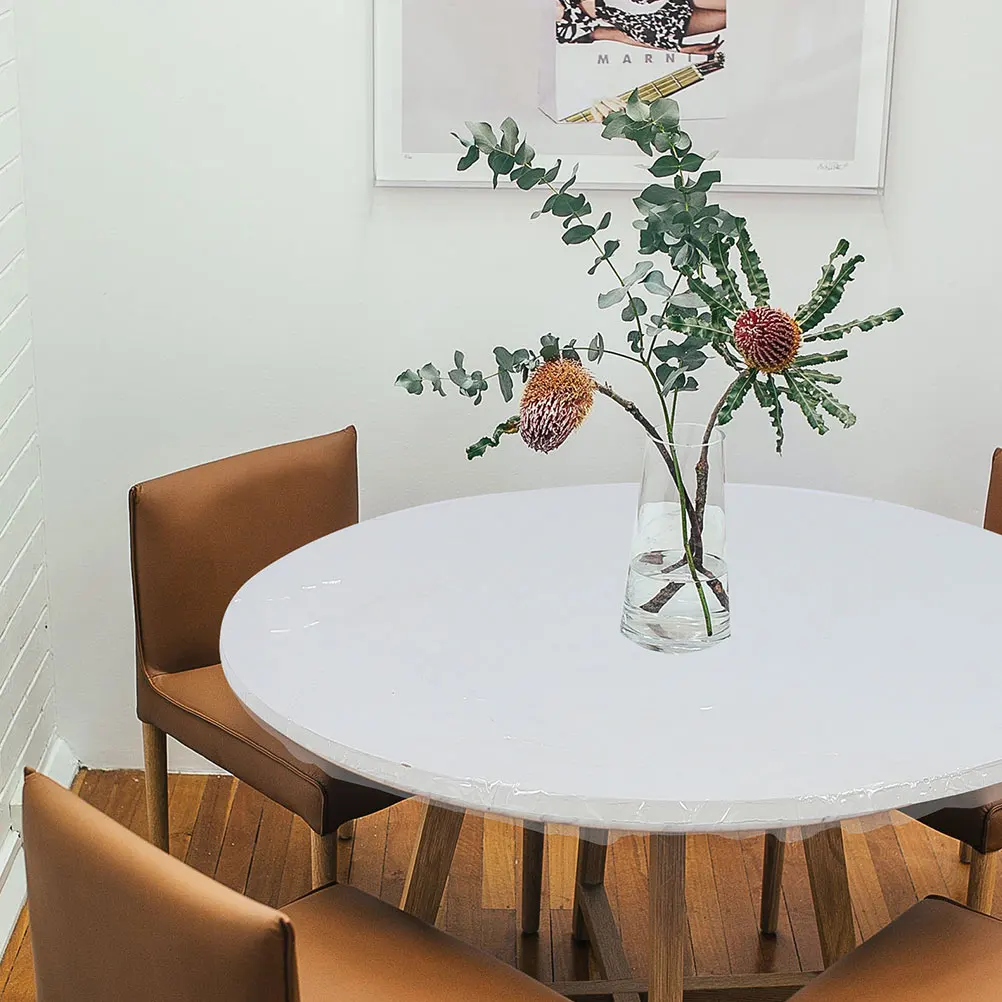 

2Pcs Round PVC Elastic Tablecloth Flannel Backing Oil-Proof Dining Table Cover Home Kitchen Restaurant Decorative Cloth