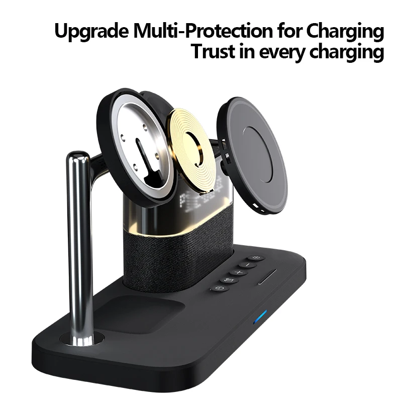 Multifunction Wireless Charger Stand Pad RGB Light Alarm Clock Speaker For iPhone Samsung Xiaomi Mini Fast Charging Dock Station view 5