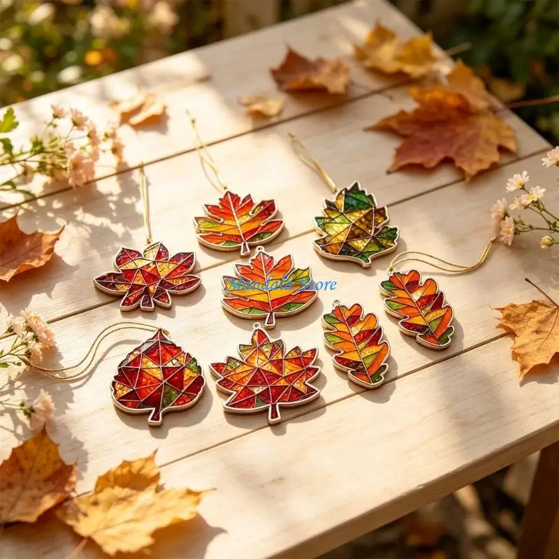 U2JC Window Accent Ornament Set with Fall Acrylic Hanging for Seasonal Home, Shelf, and Tree Display