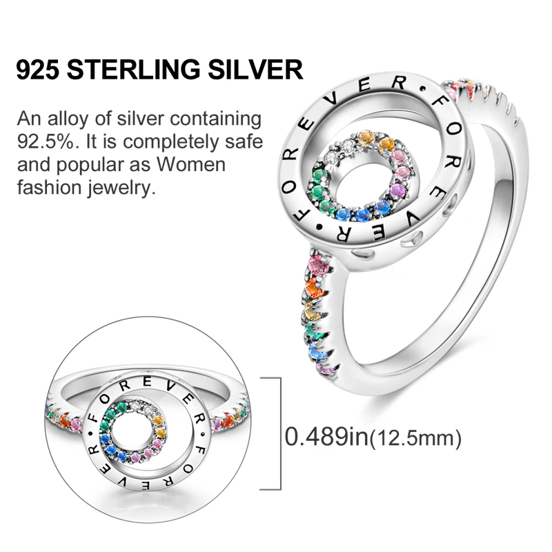 Round Color Zircon Rings For Women Silver 925 luxury Jewelry Women 925 Silver Kitty Ring Original Certified 2023 New in Hot sale