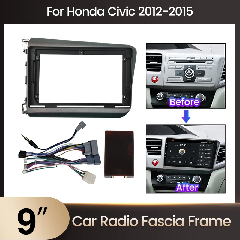 

9inch 2din Car Radio Fascia Frame Adapter For Honda Civic 2012 2013 2014 2015 Car Accessories Stereo Dash Panel Trim Kit Canbus
