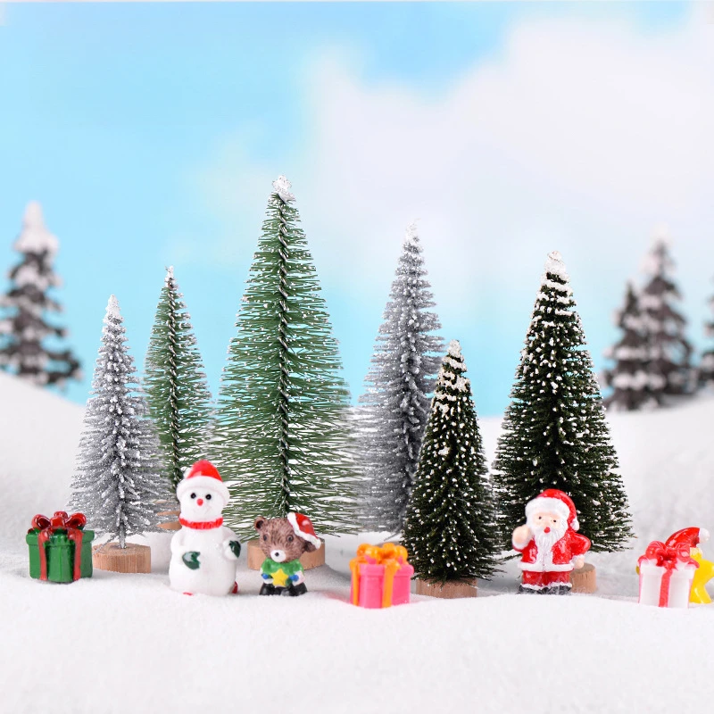 Miniature Christmas Tree Small Artificial Sisal Snow Landscape Architecture Trees for Christmas Crafts Tabletop Decor