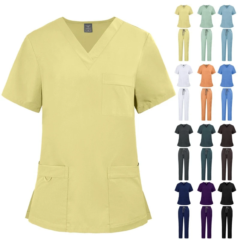 Bequeme und atmungsaktive Unisex-Krankenschwesteruniformen, separates Set für Ärzte und Krankenschwestern in Schönheitshastanien. Handwaschbare Peelings