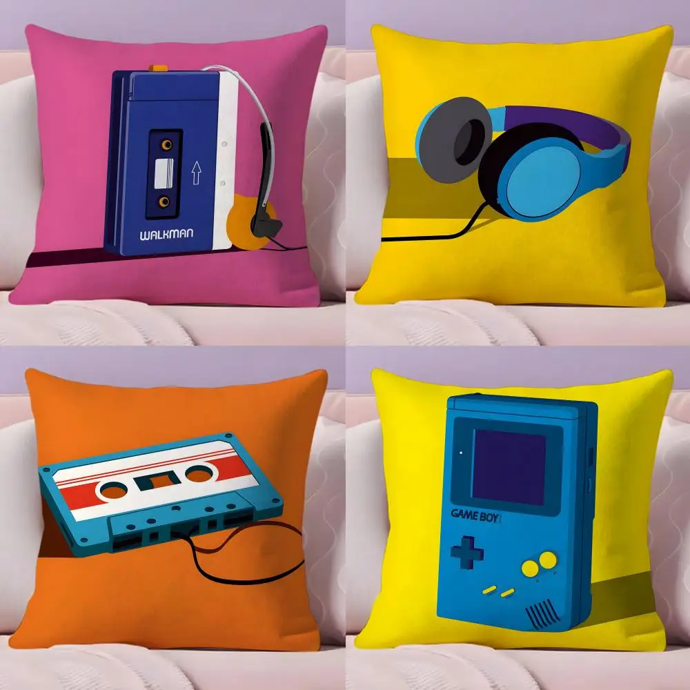 Pop Art Retro 80s Cassette Tape Cushion Cover Plush Fabric Soft Double-Sided Printed Sofa Warm Winter Home Gift Pillow Cover