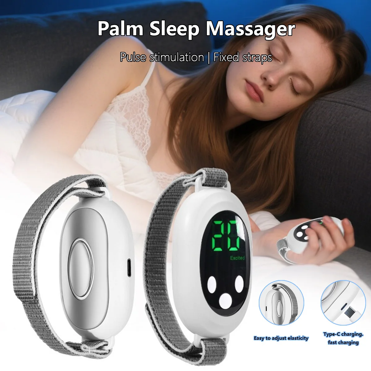 

Palm Pulse Massager Handheld EMS Sleep Aid Device Microcurrent Intelligent Sleep Device For Mental Pressure Relief Anxiety Relax