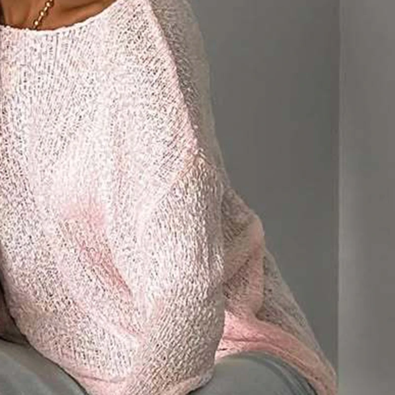 

Classic Women's Off One Shoulder Tops Fashionable Solid Color Long Sleeve Loose Fit Fall Knitted Shirts