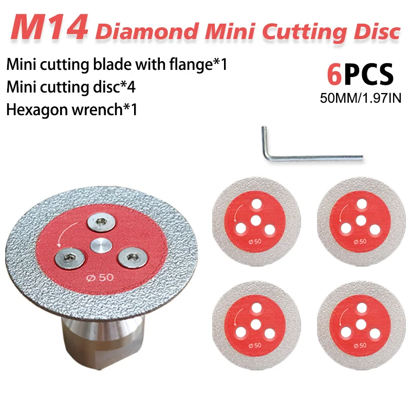 50mm Vacuum Brazed Diamond Saw Blade M14 Detachable Flange Stone Slot Cutting Disc Suitable for Angle Grinders Tile Carving Tool