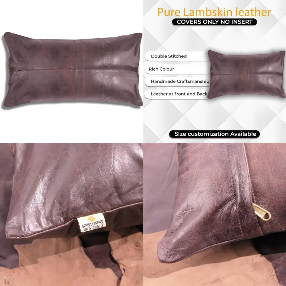 

100% Genuine Lambskin Leather Pillow Cover - Sofa Cushion Case - Elegant Living Room & Bedroom Decorative Throw Covers