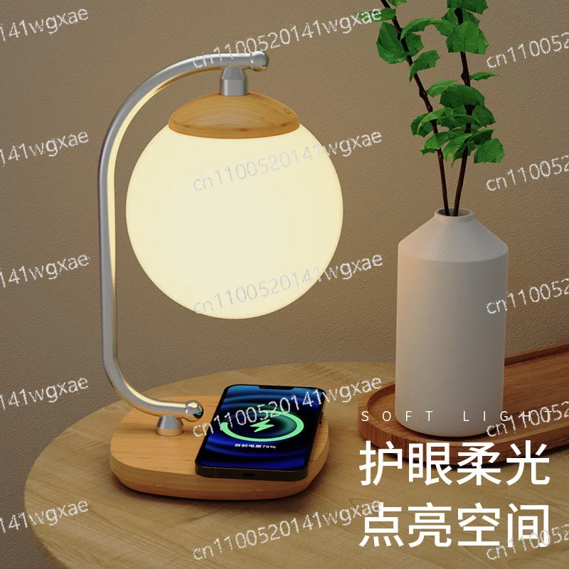 2-in-1 LED Moon Table Lamp Wireless Charging Adjustable Color Bedside Night Light for Home Decor