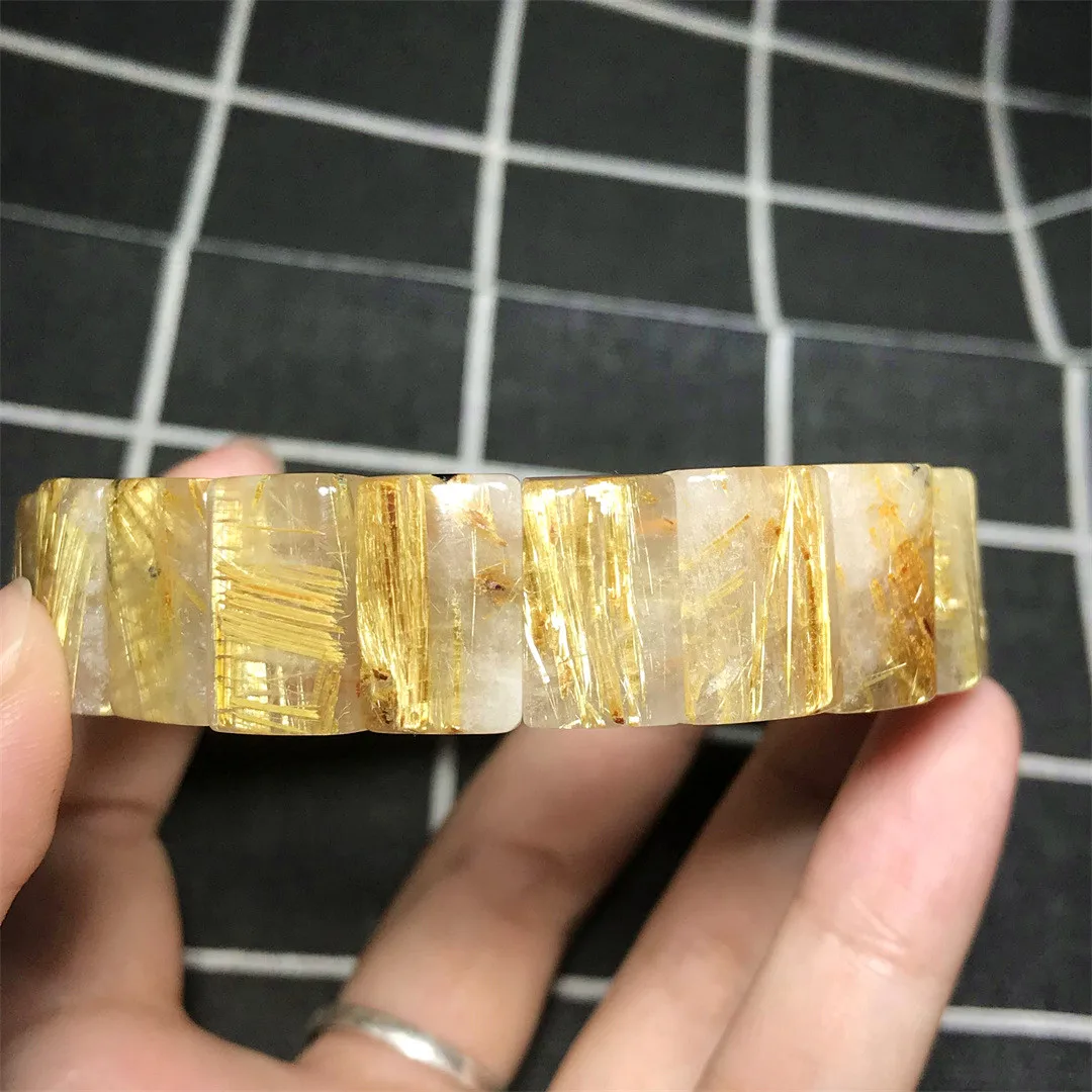 

Top Natural Gold Rutilated Quartz Bracelet Jewelry For Women Men Brazil Titanium Luck Rare Crystal Beads Stretch Bangle AAAAA