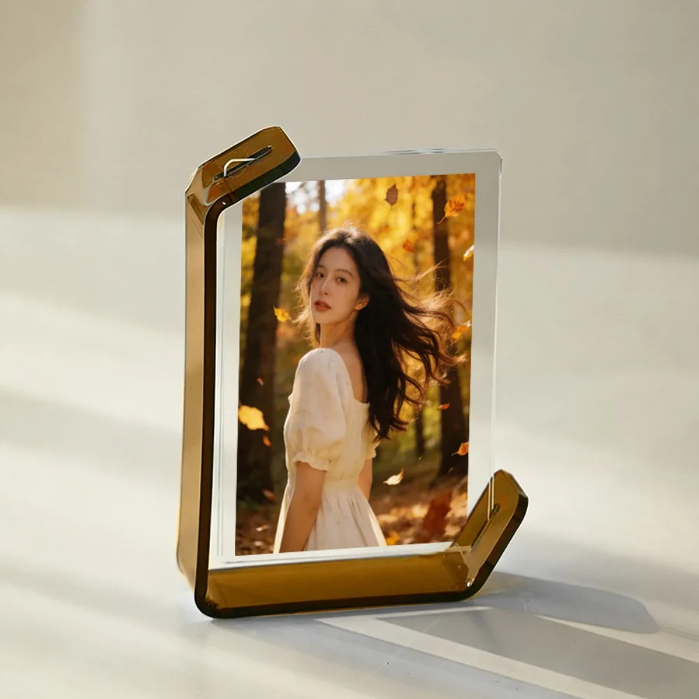 DIY 5 Inch Artwork Frame Transparent L-shaped Photo Frame Acrylic Decorative Poster Frame Tabletop Stand Gallery