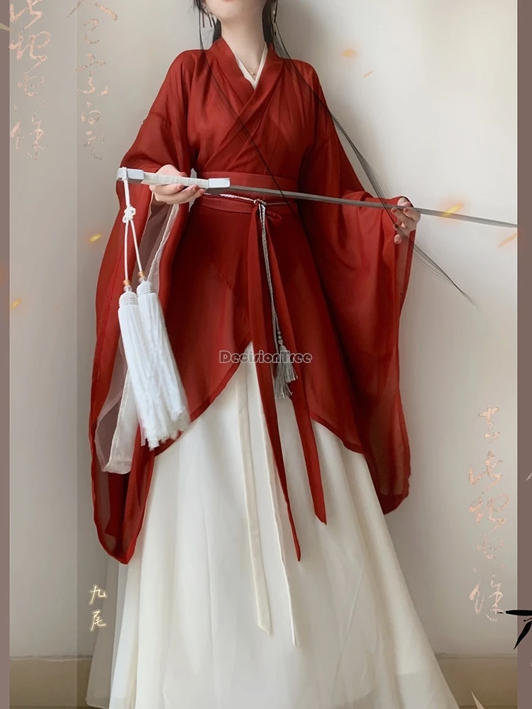 

2024 chinese ancient style wei jin dynasty hanfu women big sleeve cross collar loose style simple elegant retro style hanfu t001