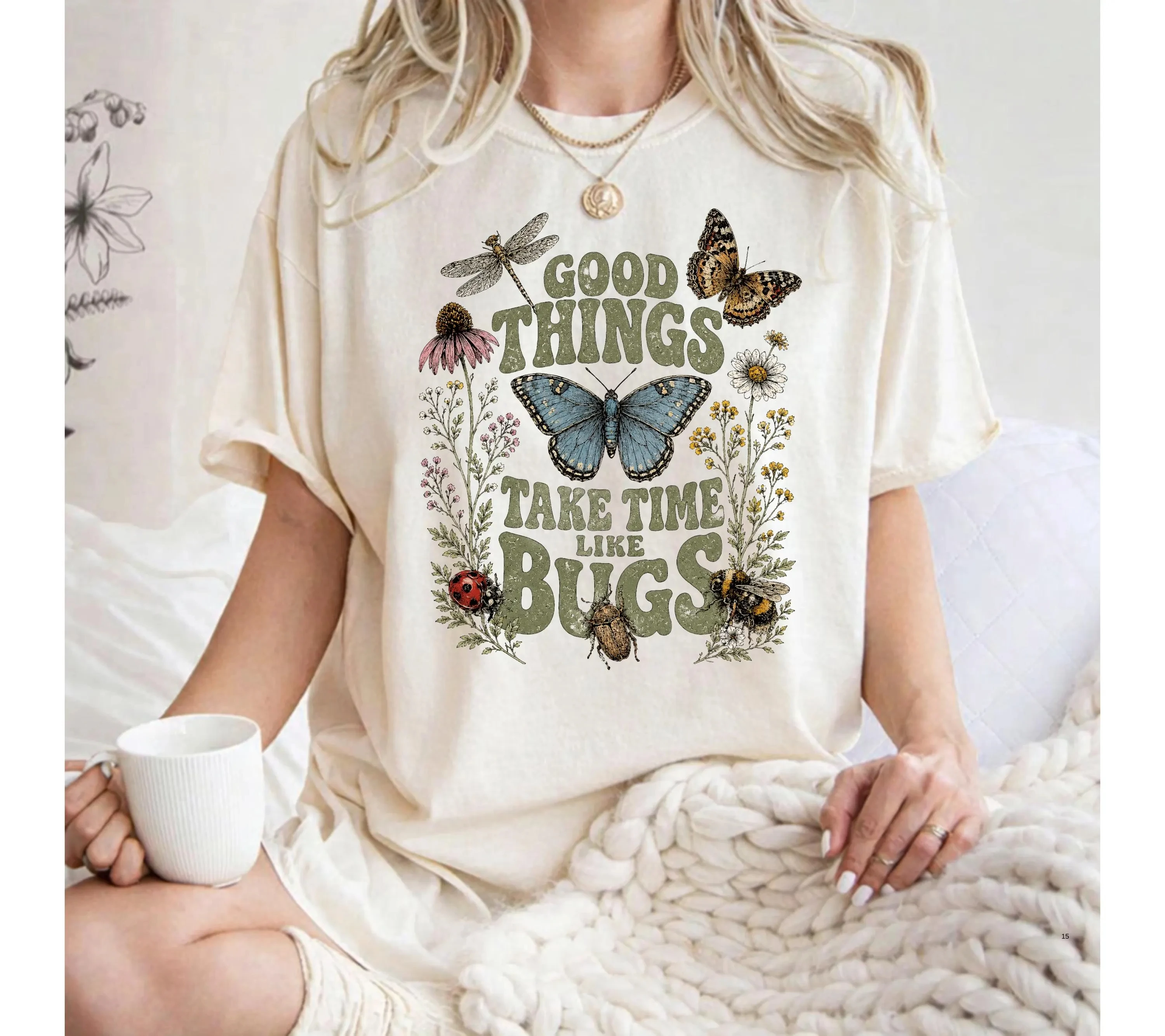 Summer Women's Vintage Good Things Take Time Print T-shirt Cotton and Breathable Short Sleeve Streetwear Oversized Loose Casual