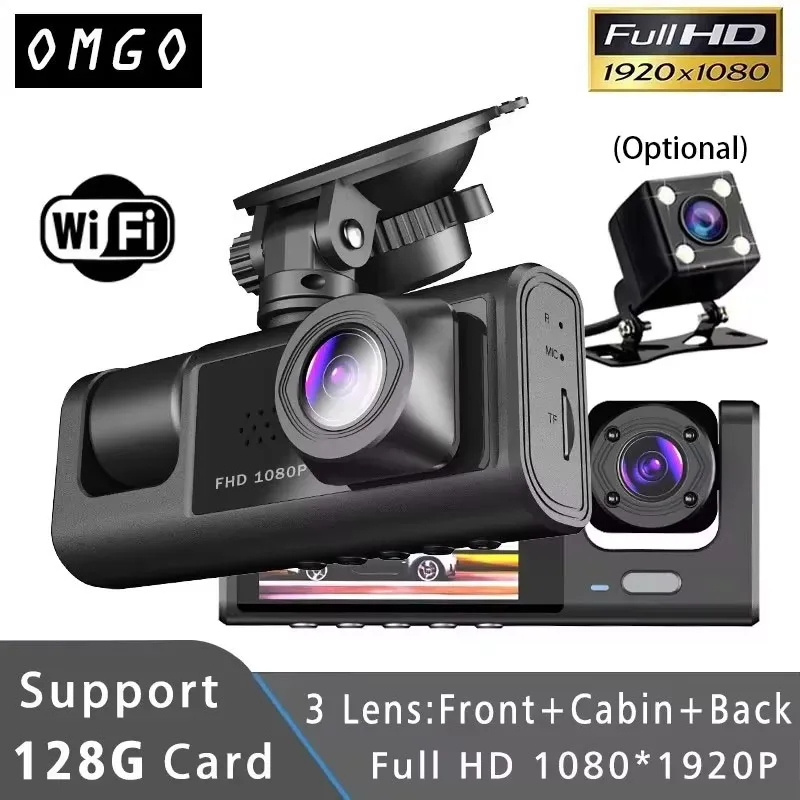 3-kanałowy rejestrator samochodowy WIFI HD 1080P Kamera samochodowa wewnętrzna Trójdrożna kamera DVR Rejestrator wideo Mini kamera samochodowa