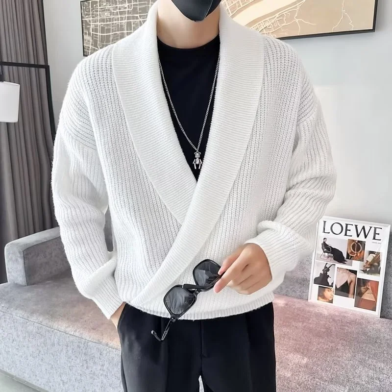 Maglione di maglieria V-Ne da uomo casual allentato Versatile e confortevole Lungo Sve Thiened Autunno Inverno Nuovo Sle Faionable Top