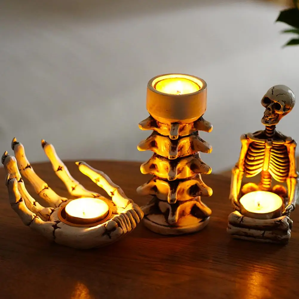 Schedel Kaarshouder Spooky Halloween Kaarshouder met Hars Skelet Hand Schedel Decor Theelichtje Stand voor Spooky Feestartikelen