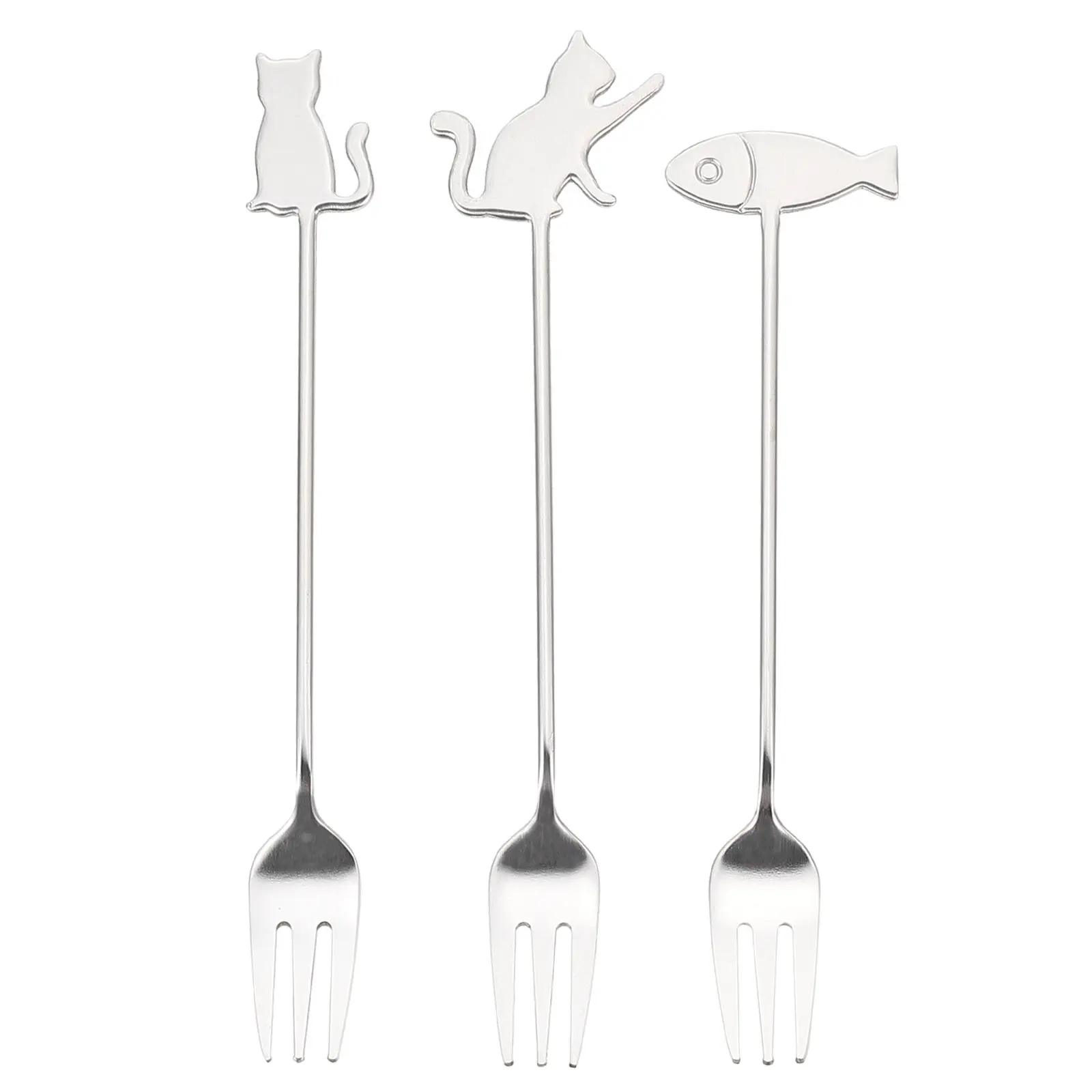 3Pcs Delicate Convenient Dessert Forks Stainless Steel Fruit Fork Set Strong Non-Bending for Cakes Fruits Snacks Carnival