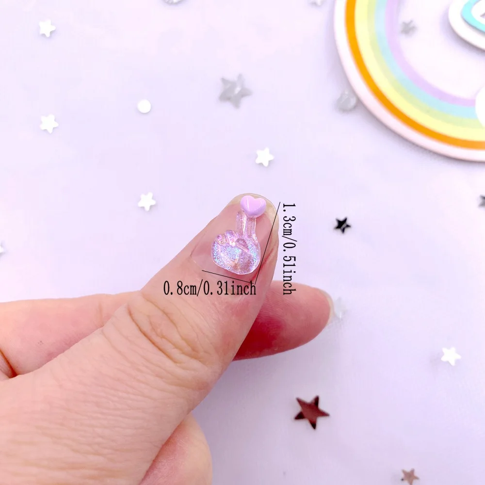 100pcs Resin Glitter Kawaii Mini Colorful Hand Heart Gesture Flat back Rhinestone Nails Art Appliques DIY Scrapbook Decor Crafts