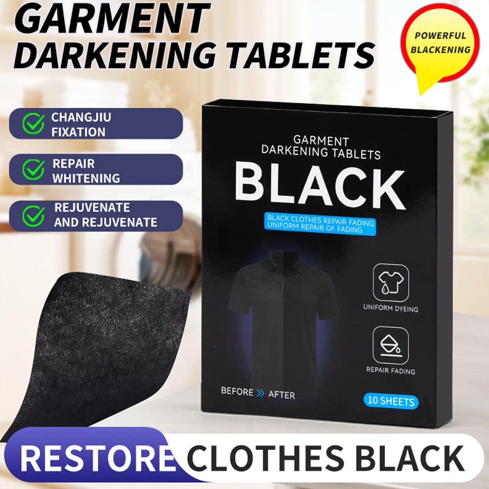 Black Clothes Restorer 10 Pieces Fabric Darkening Tablets Clothing Darkening Tablet for Dress Shirt Jeans Upholstery Sweater