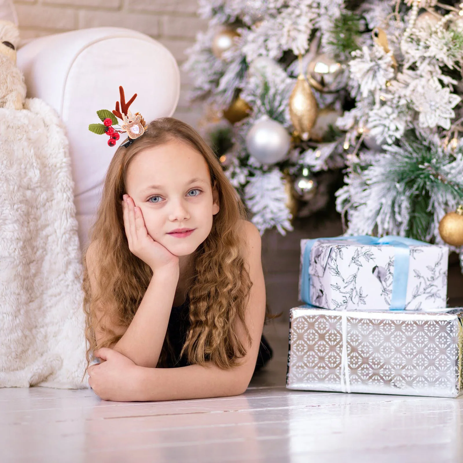 

2pcs Christmas Hair Clips Antler Mini Hairpins For Women Girls Holiday Party Small Hair Accessories Lightweight Xmas Hairpins