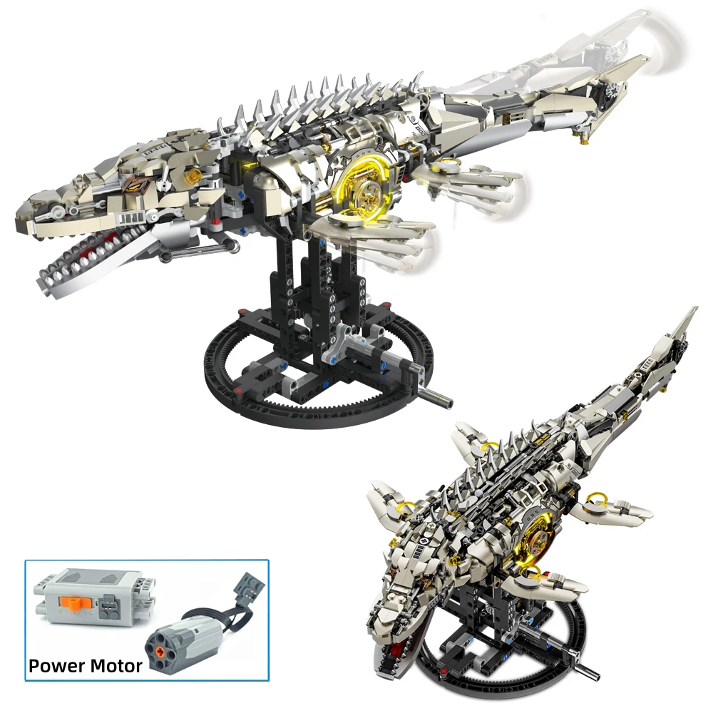 Mosasaurus Building Kit 1413PCS Light Dinosaur Model Moving Sea Dragon Technical Bricks Creative Decor Birthday Christmas Gift