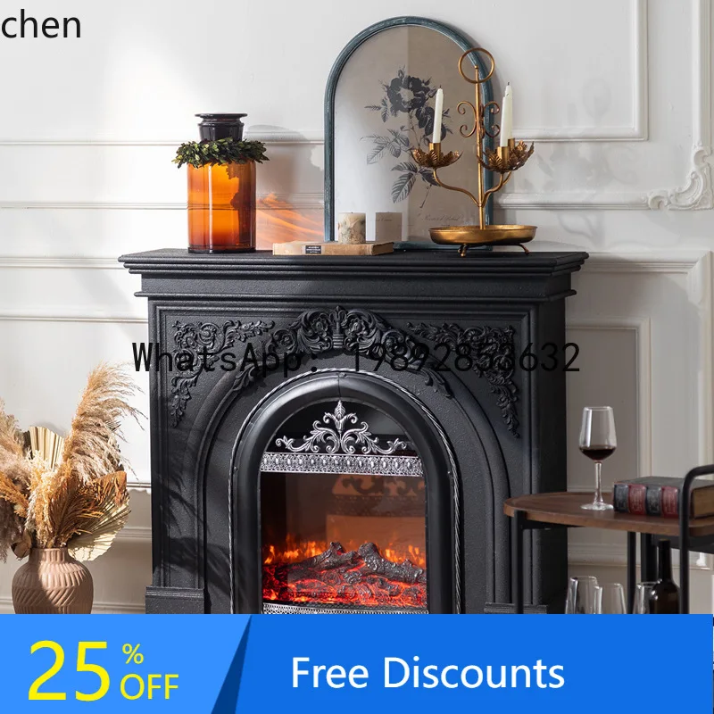 YFY Hotel European Style Carved Fireplace Frame Villa Entryway Atmosphere Decorative Cabinet Black and White Fireplace
