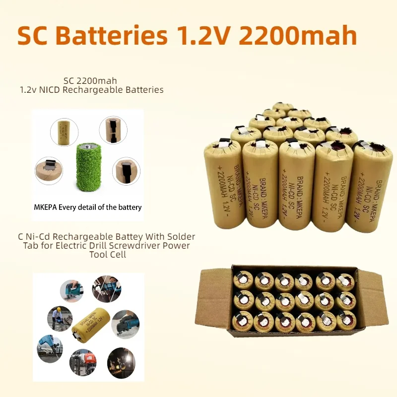 

2200mAh 1.2V Sub-C NiCd Rechargeable Battery with Tabs for Electric Screwdriver Drill Power Tools NiCd SUBC Cells