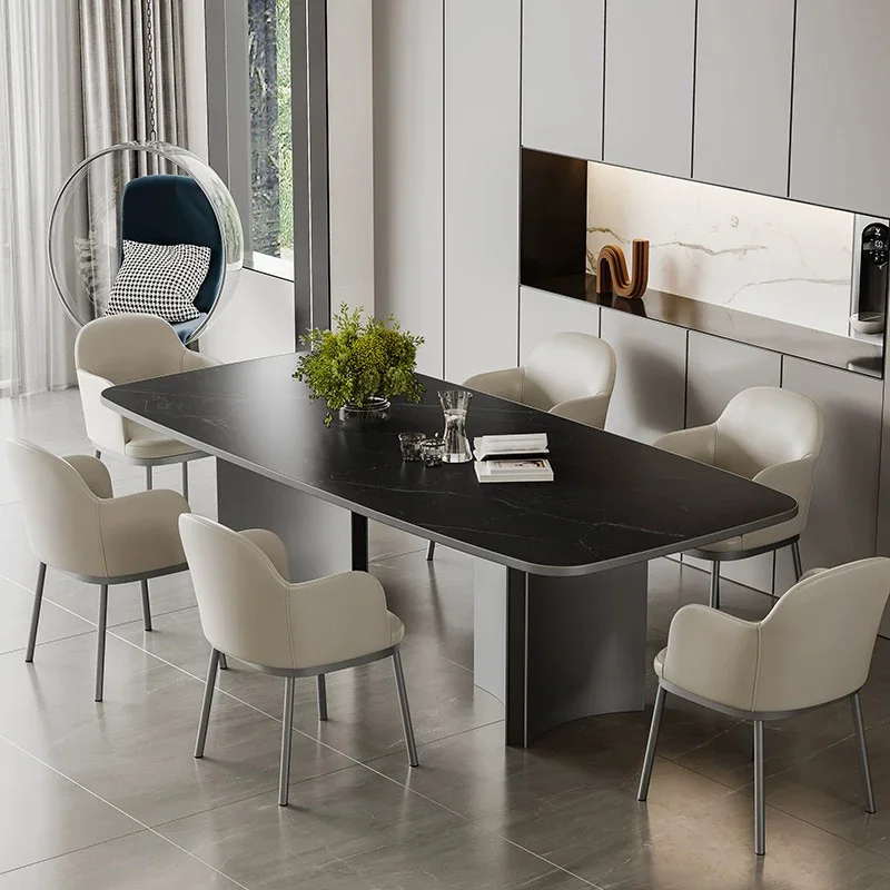 

For Home Furniture Modern Luxury Slate Top Stainless Steel Black Base Dining Table Set Dining Room Furniture Table and Chairs