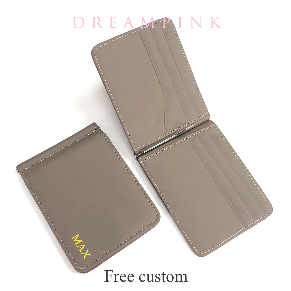 Luxury Cowhide Men Money Clip Custom Name 100% Genuine Leather Women BIfold Short Wallet Personalize Gift Slim Retro Card Holder