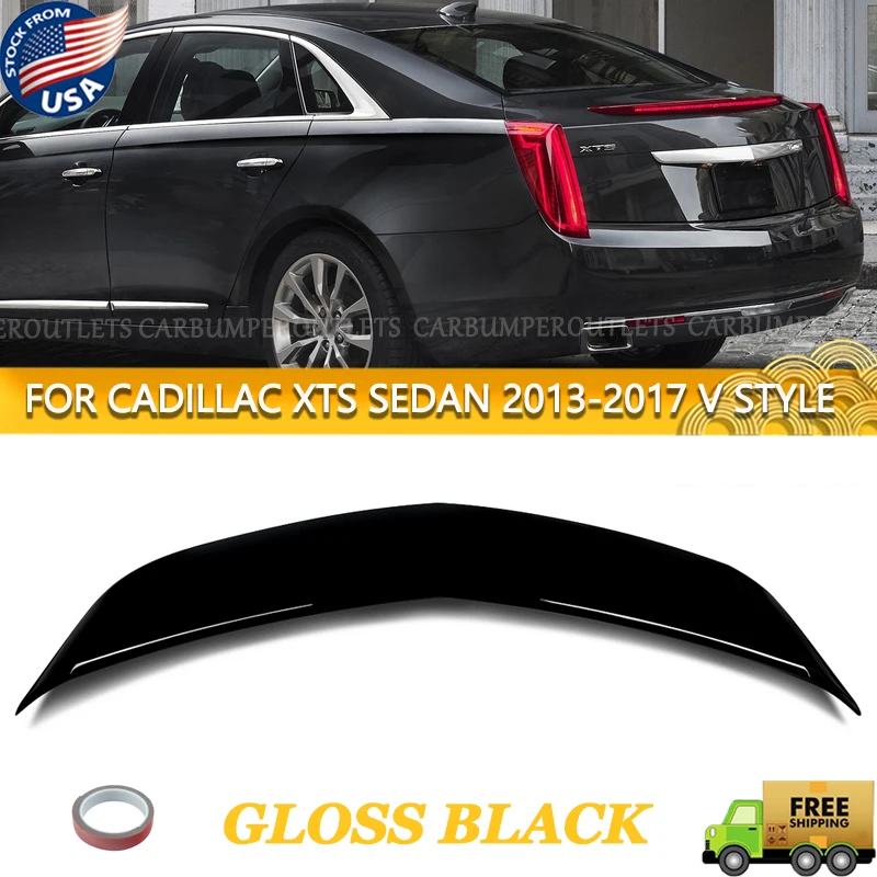 سبويلر خلفي على شكل حرف V لـ 2013 2014 2015 2016 2017 كاديلاك XTS سبويلر أجنحة صندوق السيارة الخلفي ABS مظهر من ألياف الكربون أو أسود لامع #1