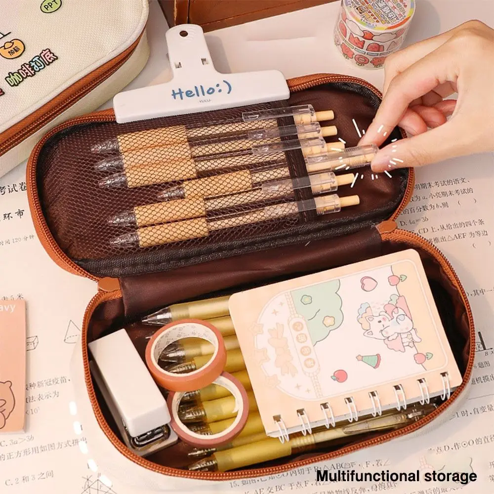 High Quality Canvas Pen Bag Large Capacity Color Printed Stationery Bag Three-layer Multifunctional Pen Box Student Gift