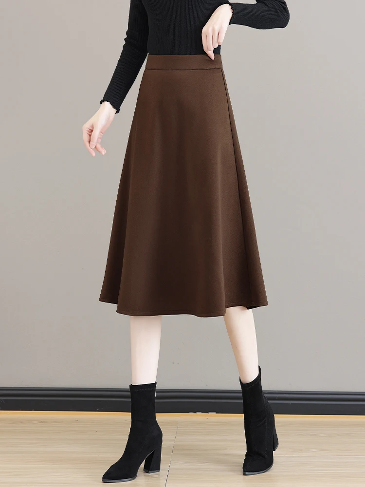 

Карамельная шерстяная юбка А-силуэта с высокой талией, женская, осенне-зимняя, новая модель, стройнящая, в корейском стиле, для повседневной носки