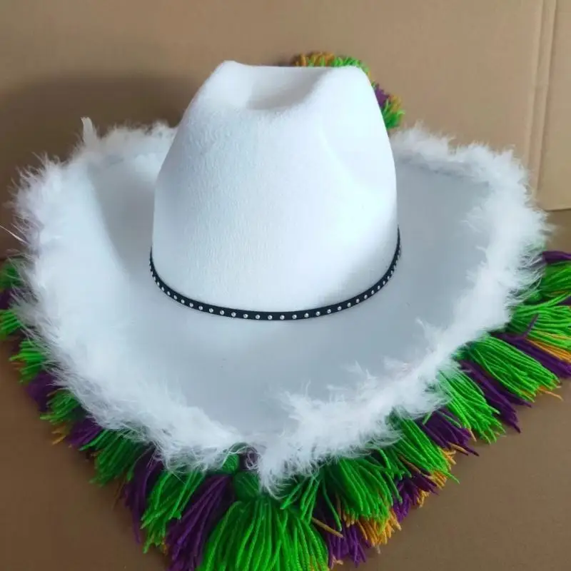 P9FE Cowboyhut, pelzige Federn, Ritterhut für Disco, Haus, Cocktailpartys, Urlaub, pelzige Federn für Komiker, Schauspieler