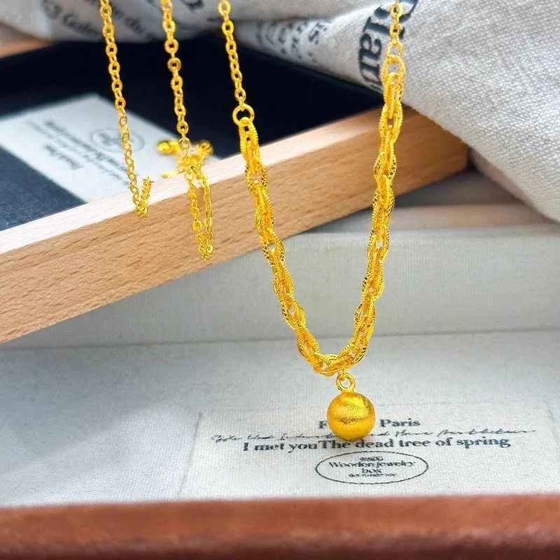

Fashion 18 K Gold Color Fried Dough Twists Brushed Ball Necklace for Women Wedding Birthday Chain Necklace Jewelry Gifts
