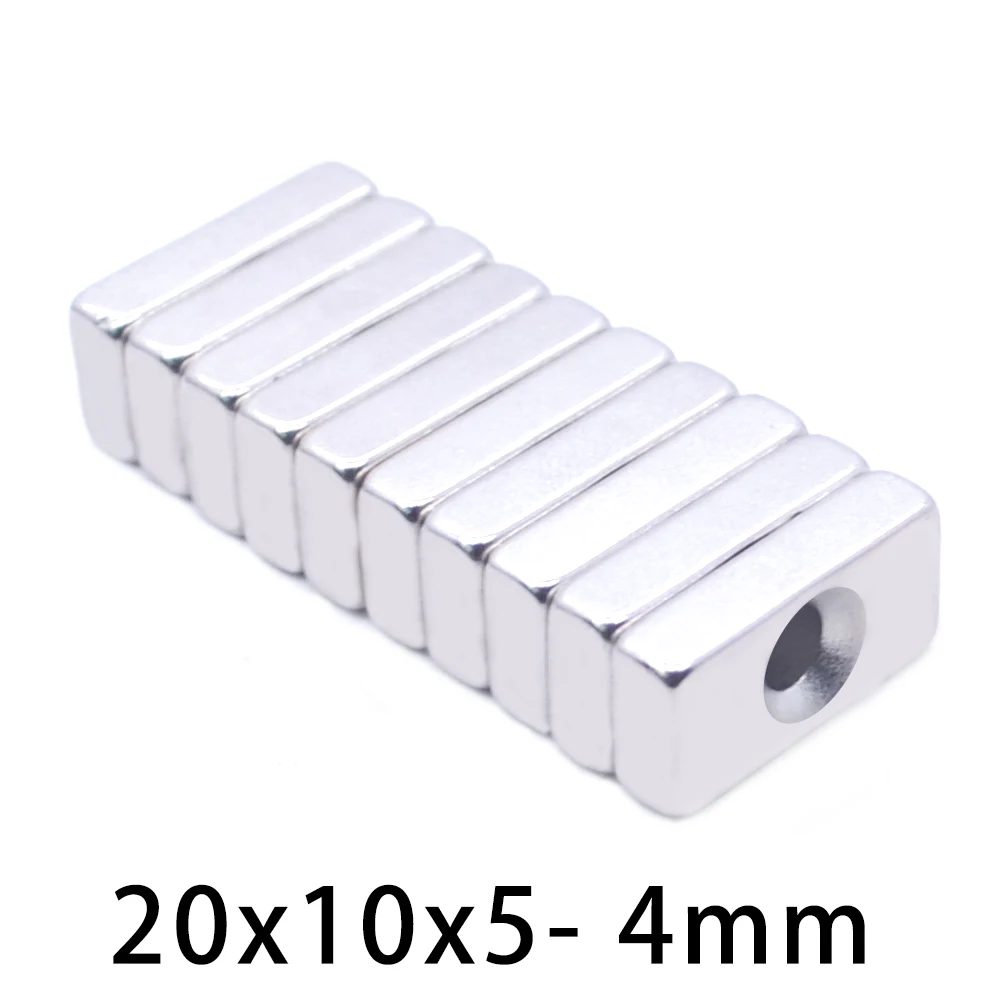 1/5/10/20/50/500pcs 20x10x5-4 N35 Super Strong Block Countersunk Magnet 20 x 10 x 5 mm Hole 4mm Rare Earth Neodymium 20*10*5-4