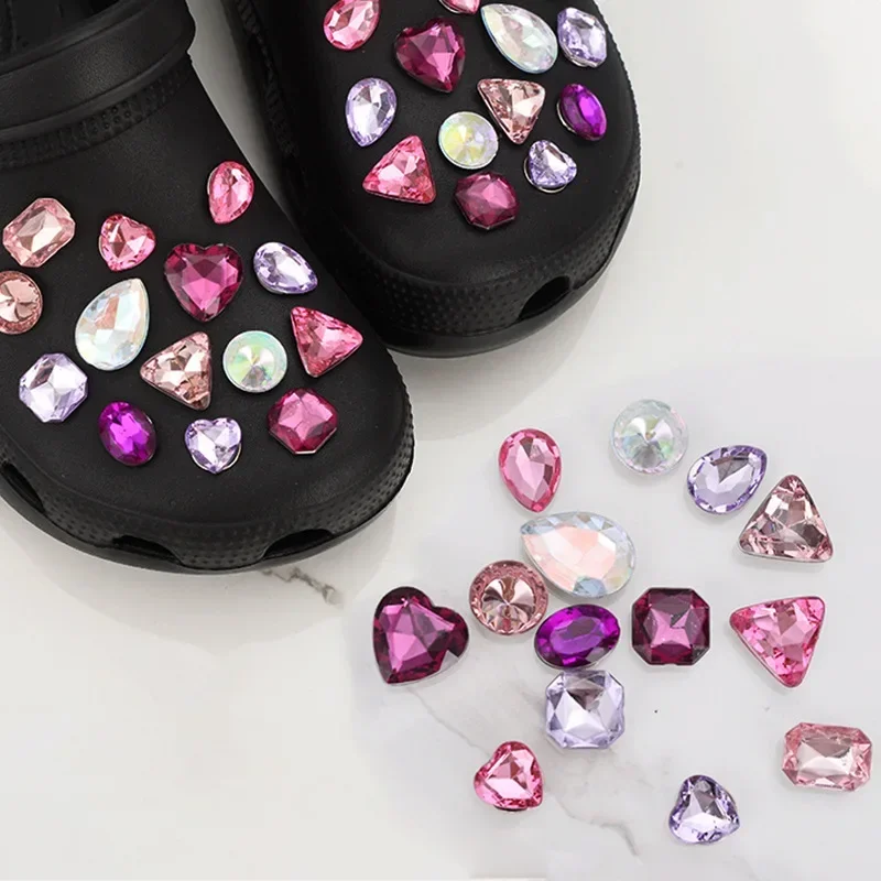 DIY Colored Diamond Crystal Shoe Buckle Charms Kids Party Gift Hole Shoe Charm Decoration Accessories