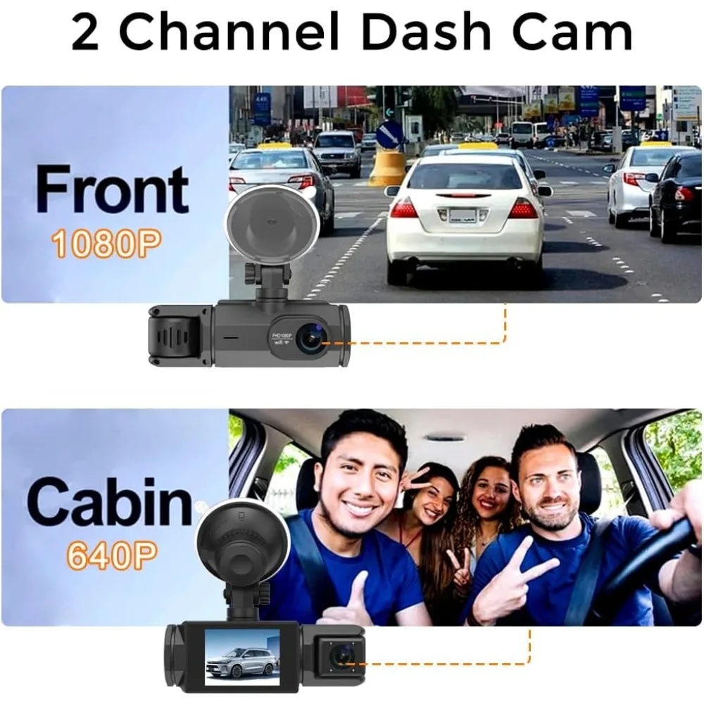 Dash Cam for Cars, 1080P Full HD Dual Dash Cam Front Inside, WiFi, 2 Screen, Night Vision, G-Sensor, Loop Recording, 170° Wide A