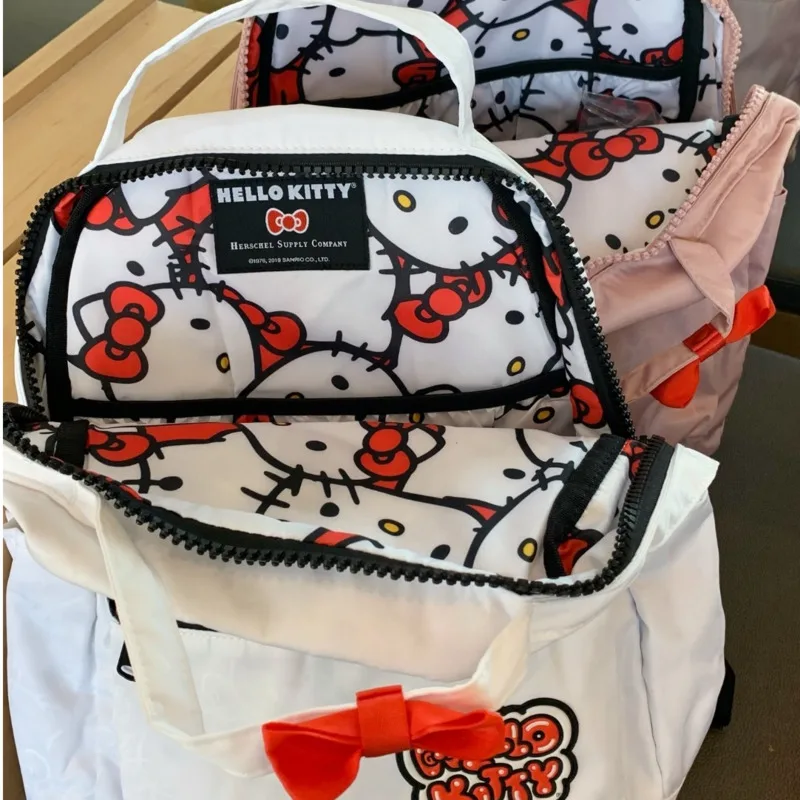 Mochila escolar Sanrio Hello Kitty para mulheres, bolsa de ombro Kawaii com zíper, estampa casual, moda coreana, Y2k