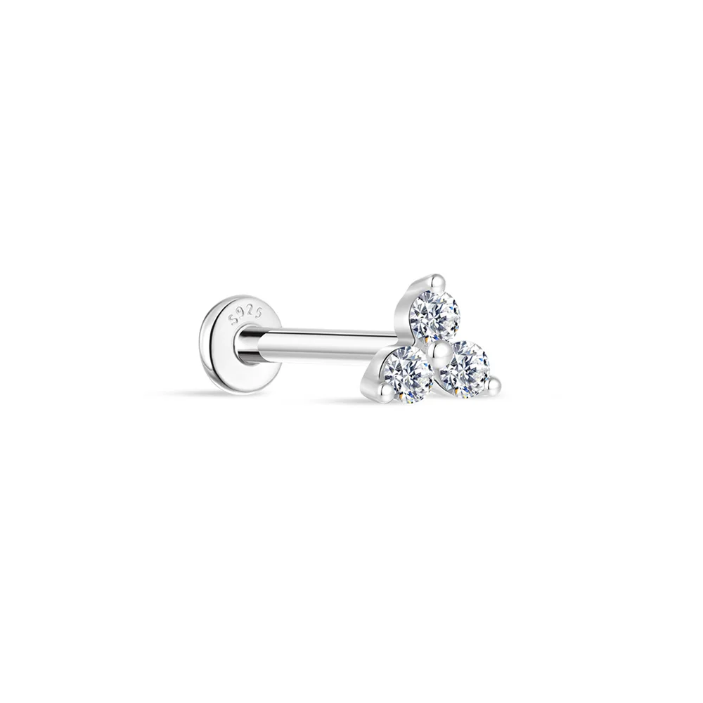 

CANNER 1PC S925 Silver Natural Cultivated Diamond Flat Head Thread Puncture Stud Earring for Women Flower Piercing Ins Jewelry