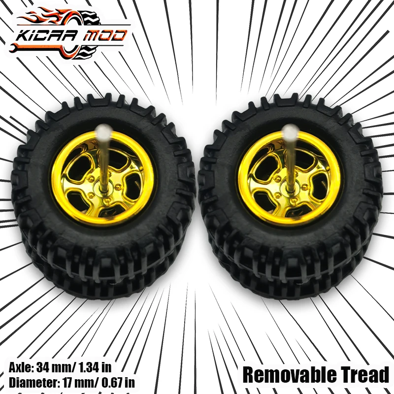 1/64 Model Car Wheels with Rubber All Terrain Tires Five Spoke 2 Refitting Parts for Off-road Vehicle HotWheels Large Size 1 Set
