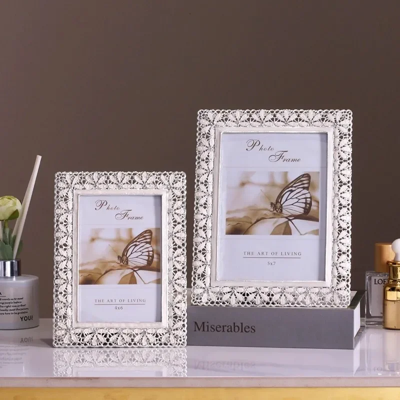 Modern  style 4/6/7inches silver white Photo Frames Metal Alloy Picture Frame Wedding Bridal Favor Gifts home desk decoration