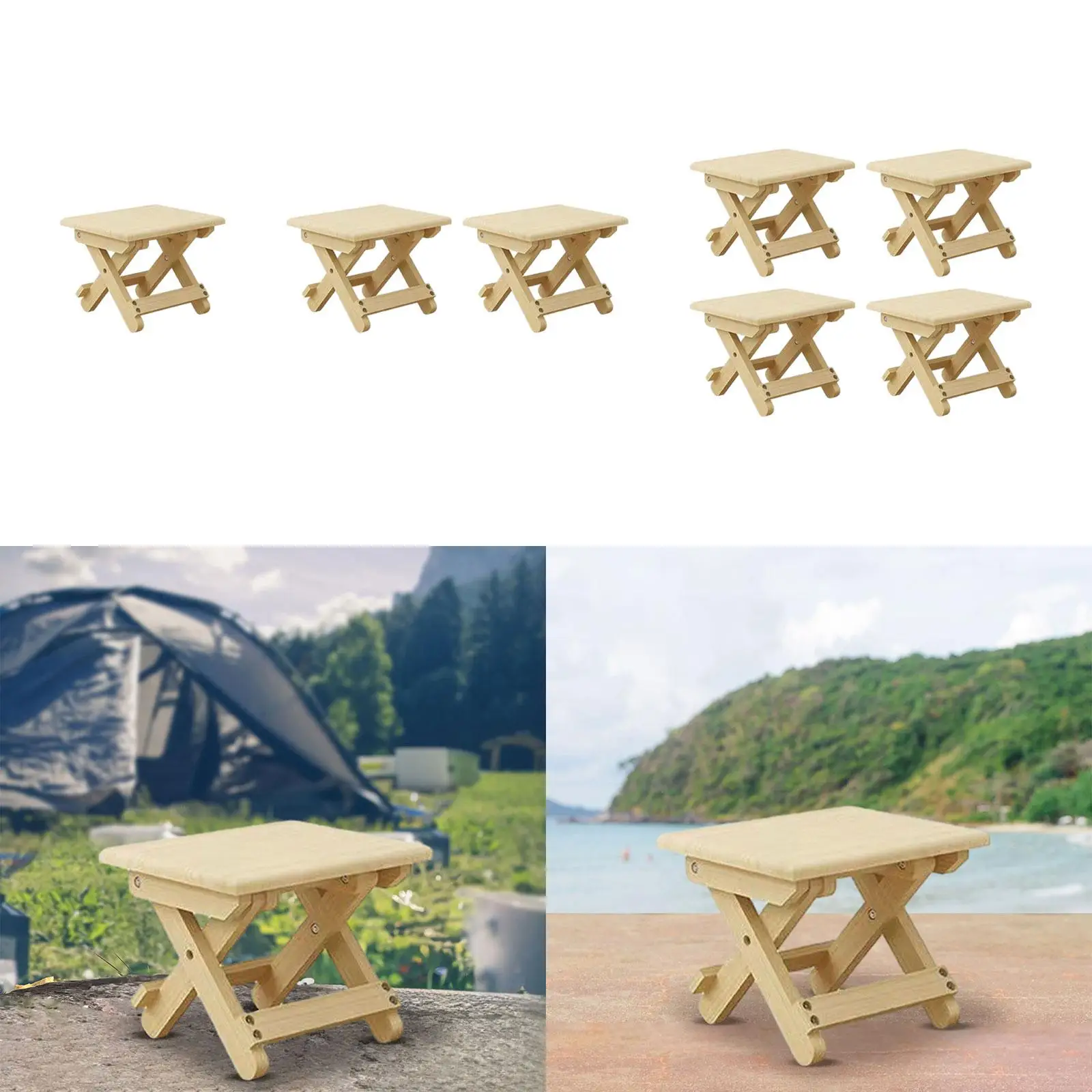 Compact Folding Wood Stool Backyard Stool 24x20x20cm Reinforced Crossbar Picnic Stool Portable Chair for Outdoor Activities