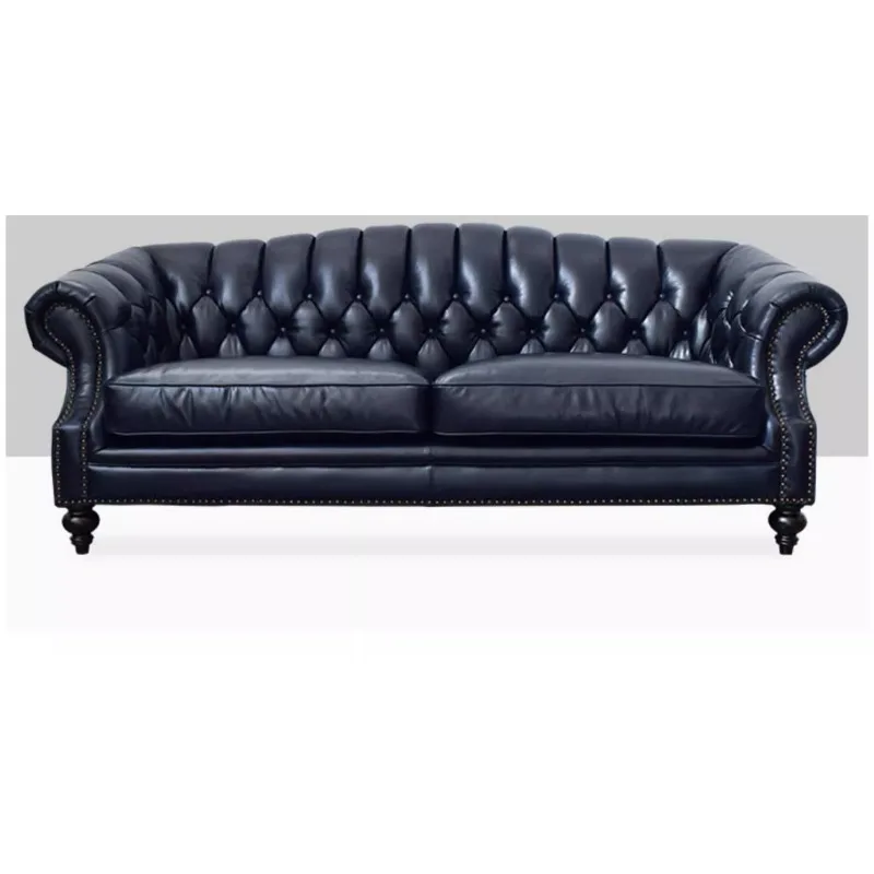 Divano in pelle americana retrò in pelle cerata a olio con pulsante di tiro leggero di lusso di fascia alta di primo strato di pelle bovina