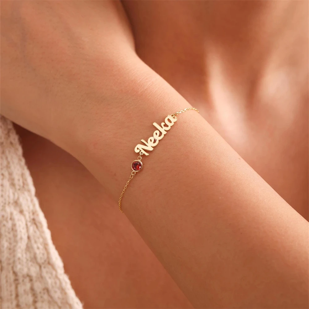 

Custom Cursive Name Bracelet Stainless Steel Pulsera Jewelry Customized Birthstone Bracelets Woman Baby Personalized Gifts
