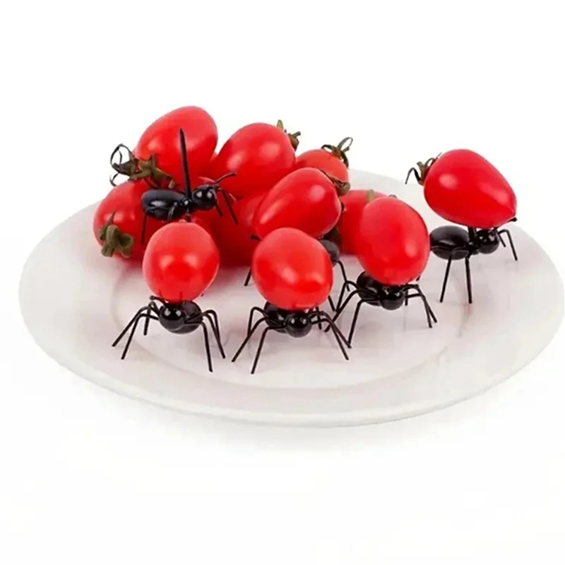 A88E-24Pcs palillos de dientes de hormiga tenedor de postre de fruta, selección de comida de hormiga reutilizable, tenedores para aperitivos de animales para postre de pastel de aperitivos