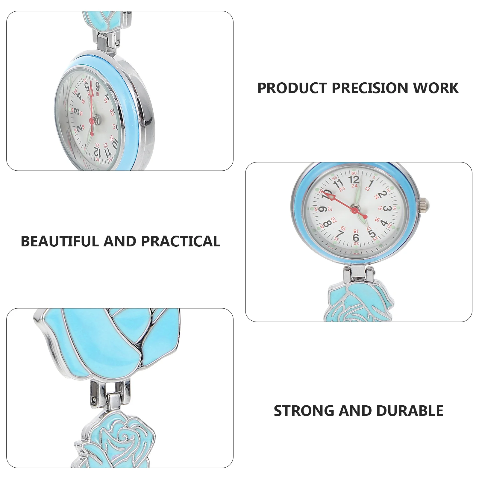 Nurse Luminous Watch Clip on Hanging Fob Rose Pattern Pocket Watch Appearance for Exam Use Flower Nurse Watches