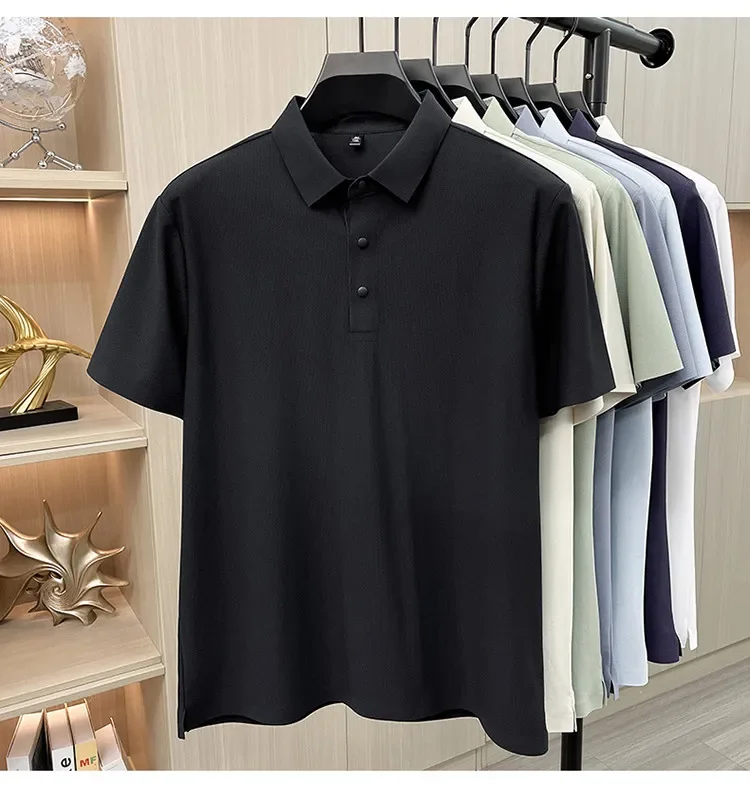 Herren Sommer Business Casual Poloshirt - Eisseide Schnelltrocknend Atmungsaktiv Locker Sitzend Kurzarm-T-Shirt – Detail 20