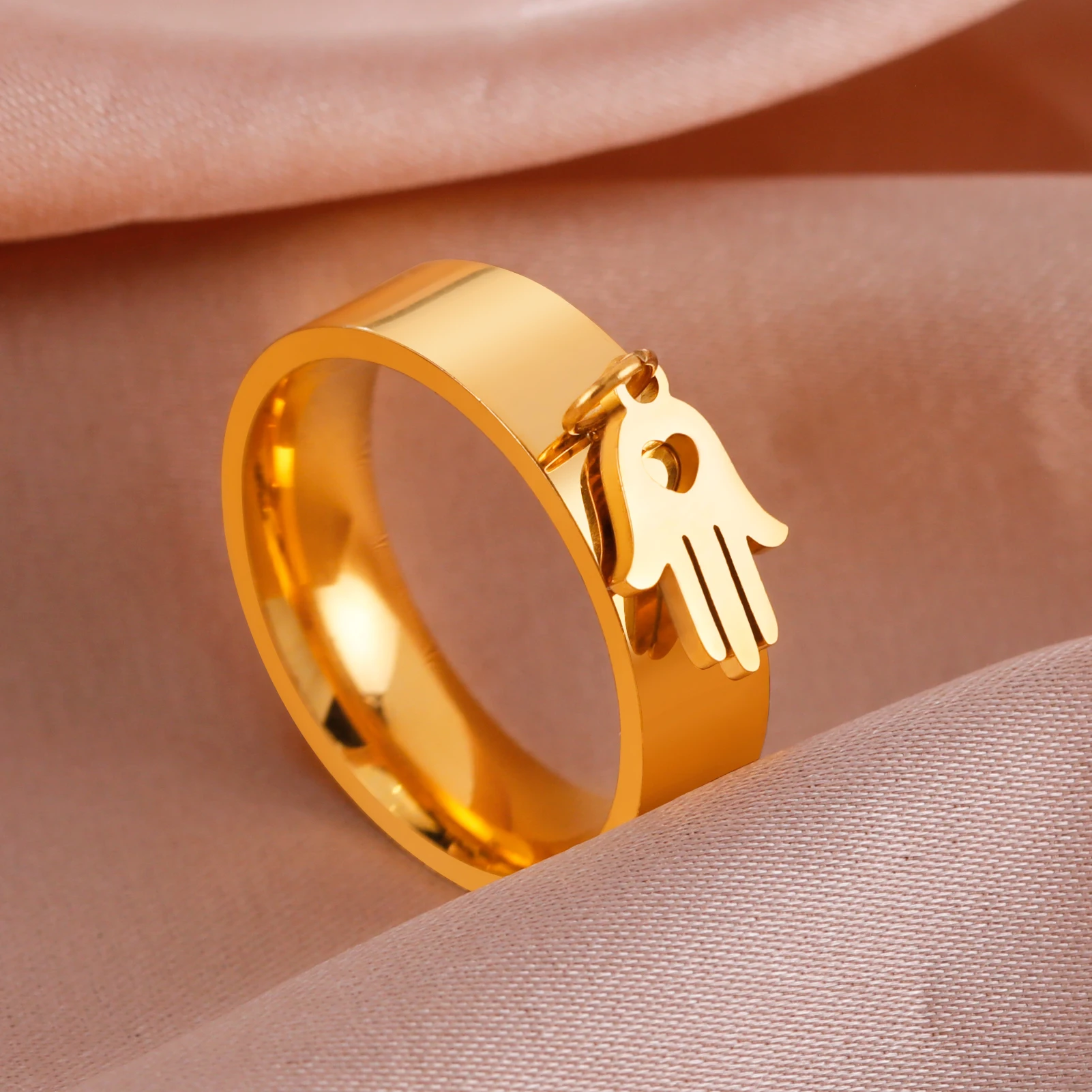 Kkjoy Damenringe, silberfarben, Hamsa, Hand der Fatima, Edelstahl, weibliche Persönlichkeit, hohler Schmuck, Accessoires, Mädchen-Geschenk – Detail 27
