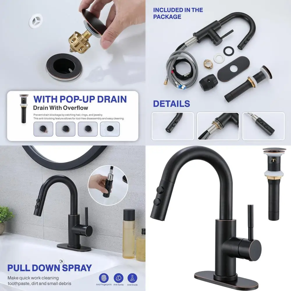 

Oil Rubbed Bronze Single Handle Pull-Out Spray Faucet with Pop-Up Drain for Laundry Sink, 1 or 3 Hole Options